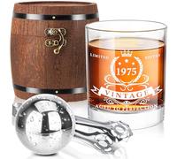 LIGHTEN LIFE Regali per il 50° compleanno per uomo, Set di bicchieri da whisky del 1975 in scatola a botte, Regali di 50 anni, Idee regalo per il 50° compleanno, Regali di compleanno del 1975 per papà