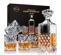 LIGHTEN LIFE Set decanter per whisky, decanter da whisky in cristallo da 849 ml con 4 bicchieri in confezione regalo, decanter da whisky senza piombo e set di vetro, set di decanter Bourbon di alta