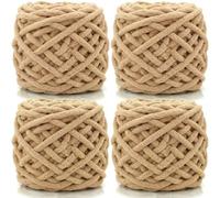 Lighterday 4 gomitoli di lana di ciniglia super grossa da 100 g, multicolore, per lavori a maglia e coperte, calzini e sciarpe (cachi)