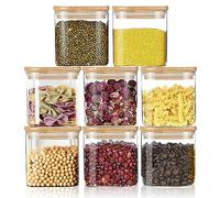 Lighterday 8 barattoli in vetro da 500 ml, con coperchio, ermetici, per alimenti, cereali, contenitori in vetro con coperchio, per spezie, biscotti, pasta, cereali, chicchi di caffè (500 ml e 8 pezzi)