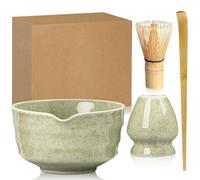 Lighterday Matcha Kit,Questo Set Matcha Cerimoniale Include un Frusta Matcha,una Ciotola,un Cucchiaio e un Supporto(verde matcha)