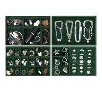 Lighterday Vassoi Organizer Gioielli Set di 4 Impilabili Gioielli VassoioPortagioielli Cassetto Organizer Gioielli da Cassetti,VassoioVelluto per Bracciale Collana Anello Orecchino (Verde Scuro)