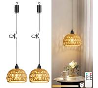 Lightess 2x Lampadario con Batteria - Lampada a Sospensione Portatile Dimmerabile Telecomando, IP65 per Esterni e Interni, Stile Boho, per Giardino, Terrazza, Tavolo (Senza Fili)