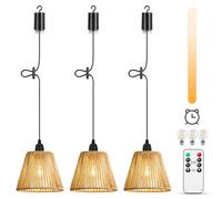 Lightess 3x Lampadario con Batteria - Lampada a Sospensione Portatile Dimmerabile Telecomando, IP65 per Esterni e Interni, Stile Boho, per Giardino, Terrazza, Tavolo (Senza Fili)
