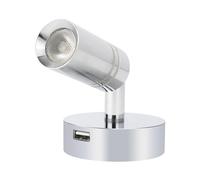 lighteu, 2W 12V E1 USB proiettore da soffitto/parete, finitura cromata, lampada da comodino, lampada da lettura con interruttore touch, luce calda/blu regolabile per yacht, roulotte, camper