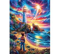 Lighthouse And Child on A Coastal Beach Rompicapo 300 Pezzi Difficili 3D Cartone Rigido Resistente Tema Architettura Wildlife Pet Per Esperti Per Decorazione E Collezione Qualità Museale 300 PCS