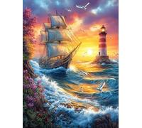 Lighthouse And Ship at Sunset Puzzle 500 Pezzi Multicolore Paesaggi Italiani Science Fiction Magical Dream Classici Per Adulti Rompicapo Collezione Idea Regalo Natale Per Lui E Nonno 500 PCS