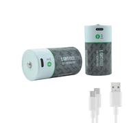 Lighthouse - Batterie ricaricabili tipo D USB-C, confezione da 2, 4800 mAh, agli ioni di litio, 1,5 V, con ricarica rapida da 2,5 ore, fino a 1200 cicli di ricarica e cavo di ricarica doppio da USB-A