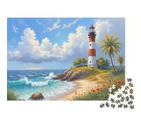 Lighthouse Beach Scene Puzzle 1000 Pezzi Cartone Resistente Per Adulti & Bambini 12+, Puzzle Antistress, Decorazione Murale, Regalo Relax Definitivo Per Famiglia 52x38cm/1000pcs