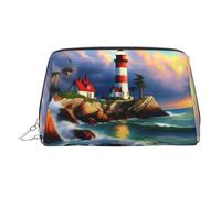 Lighthouse - Beauty case portatile con stampa con pittura a diamante, custodia compatta da viaggio con scomparti interni organizzati per uso quotidiano, Argento, One Size