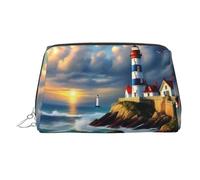 Lighthouse - Beauty case portatile con stampa con pittura a diamante, custodia da viaggio compatta con scomparti interni organizzati per uso quotidiano, Argento, One Size