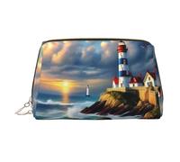 Lighthouse - Beauty case portatile con stampa con pittura a diamante, custodia da viaggio compatta con scomparti interni organizzati per uso quotidiano, Oro, One Size