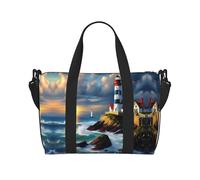 Lighthouse - Borsa a tracolla con stampa a diamante, borsa da viaggio con cerniera, stile casual, per gite nel fine settimana e shopping in palestra, Nero , Taglia unica, Borsa da viaggio