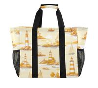 Lighthouse - Borsa da spiaggia pieghevole, impermeabile, con manici, colore: giallo chiaro, Faro giallo chiaro vacanza, 1 size, Moda