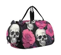 Lighthouse Coastal Sunset Travel Duffle Bags Girls Tote Weekender Pernottamento Ragazzi Carry on Duffel Bag Sport Duffle Bag, Stampa floreale con teschio chic, classico