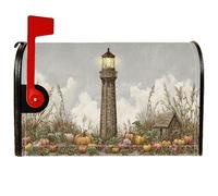 Lighthouse, Copertura magnetica per cassetta delle lettere, rustica, con zucche, erba, arancione, decorazione per portico anteriore, 53 x 65 cm
