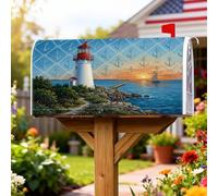Lighthouse, Copertura magnetica per cassetta postale, con ancoraggi nautici costieri, telescopio, estiva, blu, decorazione da giardino, 45,7 x 53,7 cm