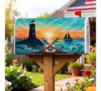 Lighthouse, copertura magnetica per cassetta postale, con ancore nautiche, galleggiante, estate, blu, decorazione per casa e giardino, 53 x 64 cm
