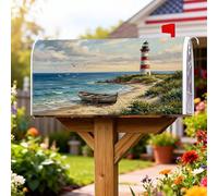 Lighthouse, Copertura magnetica per cassetta postale, con barca panoramica costiera, blu oceano, copertura per cassetta postale per esterni, decorazione da cortile, 53 x 64 cm
