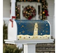 Lighthouse, Copertura magnetica per cassetta postale, motivo natalizio con fiocchi di neve e stelle, colore blu navy, per decorazione del portico anteriore, 53 x 64 cm
