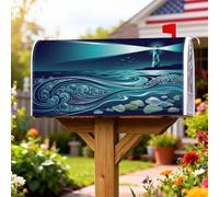 Lighthouse, Copertura magnetica per cassetta postale, motivo onde nautiche costiere, rocce, estate blu, decorazione per cortile, 45,7 x 53,3 cm