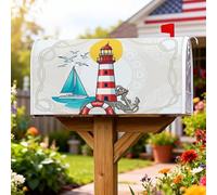Lighthouse, Coperture magnetiche per cassette postali, motivo nautico costiero a vela ancore estive rosse per le vacanze, decorazioni per casa e giardino, 53 x 64 cm