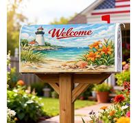 Lighthouse, Coperture magnetiche per cassette postali, motivo oceano tropicale costiero, estive, blu, decorazioni per esterni, 45 x 53 cm