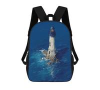 Lighthouse in The Ocean Deep Blue Lighthouse at Sea Dramatic Coastal Art Zaini Scolastici Per Bambini Stampati in 3D 17inch Zaini Scolastici Per Bambini Alla Moda Casual Ad Alta Capacità Borse Da Vi