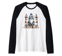Lighthouse Keeper GNOME with Seashell for Men Boat Captain Maglia con Maniche Raglan