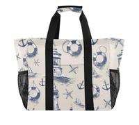 Lighthouse Life Buoy Achor - Borsa multiuso pieghevole con tasche con manici, borse da spiaggia, Faro salvagente achor grigio, 1 size, Moda
