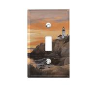 Lighthouse Located by The Sea 1-Gang Placche da parete Placche da parete Piastra interruttore a levetta singola Piastra decorativa da parete in metallo per cucina, fattoria, camera da letto, bagno