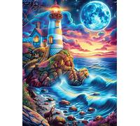 Lighthouse on A Coastal Cliff Under The Moon Puzzle 1000 Pezzi Caravaggio Per Adulti Science Fiction Magical Dream Cartone Di Alta Qualità Opera D'arte Italiana Per Collezione E Decorazione Qualità Mu