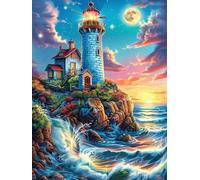 Lighthouse on A Coastal Cliff Under The Moon Rompicapo 1000 Pezzi Per Decorazione Ufficio Science Fiction Magical Dream Cartone Rigido Anti Riflesso Tema Arte Moderna Per Studio Con Poster Incluso Top