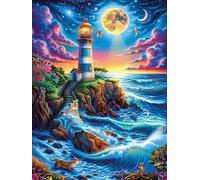 Lighthouse on A Rocky Coastal Cliff Under The Moon Rompicapo 300 Pezzi Impossibile Per Esperti Wildlife Pet Cartone Di Alta Qualità Senza Sbavature Per Collezionisti Edizione Limitata Con Poster Incl