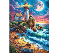 Lighthouse on A Rocky Coastal Cliff Under The Moon Rompicapo 300 Pezzi Per Adulti Principianti Wildlife Pet Cartone Rigido Resistente Difficoltà Media Per Riunioni Con Amici Nuovo Arrivo Qualità Stan