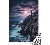 Lighthouse on Cliff at Night Puzzle 1000 Pezzi Puzzle Adulti Per Gioco Familiare Regalo Per Amore E Amico 38x26cm/1000pcs
