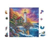 Lighthouse on Coast Puzzle 100 Pezzi Per Adulti in Cartone Rigido 3D Panoramico Per Viaggi E Vacanze Miglioramento Concentrazione Edizione Esclusiva Qualità 28x28cm