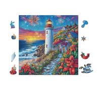 Lighthouse on Coastal Path Puzzle 100 Pezzi Van Gogh Per Amanti Dell'arte Cartone Rigido Anti Riflesso Notte Stellata Per Decorazione Soggiorno Qualità Museale Top Vendita 28x28cm