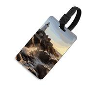 Lighthouse Rocks - Etichette per bagagli con carta d'identità, resistenti etichette per borse da viaggio, impermeabili, per valigie, zaini e custodie da viaggio, stile nero