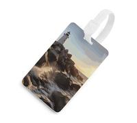 Lighthouse Rocks - Etichette per bagagli con carta d'identità, resistenti etichette per borse da viaggio, impermeabili, per valigie, zaini e custodie da viaggio, stile bianco