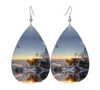 Lighthouse Rocks - Orecchini in pelle con ciondolo a goccia stampato sul mare, leggeri e versatili, adatti per spostamenti quotidiani e appuntamenti