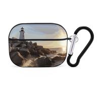 Lighthouse Rocks Seaside AirPod Pro, custodia antigraffio rigida in policarbonato con portachiavi, accessori per AirPod Pro 2a/1a custodia, per donne e uomini, stile nero