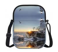 Lighthouse Rocks Seaside - Borsa a tracolla con cerniera, piccola borsa a tracolla con tracolla regolabile, portatile, da viaggio, lavoro, regalo per donne e uomini