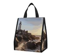 Lighthouse Rocks Seaside - Borsa termica per il pranzo, per donne e uomini, riutilizzabile, grande borsa termica a tenuta stagna, pieghevole, portatile, per lavoro, campeggio, picnic
