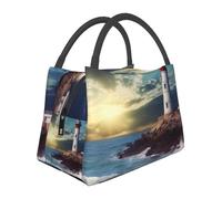 Lighthouse Seaside Lunch Bag per donne uomini adulti isolato Lunch Box riutilizzabile a prova di perdite Borsa per il pranzo grande capacità Contenitore per alimenti portatile Lunchbox per lavoro
