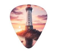 Lighthouse-Sunset-Ocean-Sea - Confezione da 12 plettri per chitarra con 3 spessori e scatola portaoggetti, plettri in ABS per basso elettrico