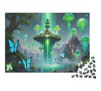 Lighthouse - Tech Dreamy Cute Crashing Shore Waves Animals Soaring in Sky Symbol of Lone Guardian Dawn Breaking with New Life - In Legno Da 1000 Pezzi Puzzle - Orizzontale - Divertimento Per Adult