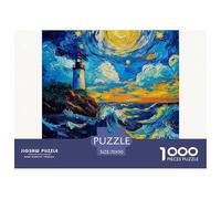 Lighthouse Under The Moon Puzzle 1000 Pezzi Fantasy World - Attività Mindful & Creativa, Cartone Spesso, Poster Da Muro, 70x50cm/1000pcs