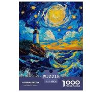 Lighthouse Under The Moon Puzzle 1000 Pezzi Fantasy World - Relax E Divertimento in Famiglia, Pezzi Precisi E Resistenti, Poster Incluso - 38x26cm/1000pcs