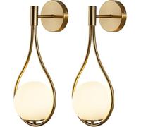 Lightig Globe Glass Wall Wall Scoce Moder Mid Cetury Drop Desig Wall Mouted Light Brushed Brass S Wall Washer per Livig Room, 2 Pack